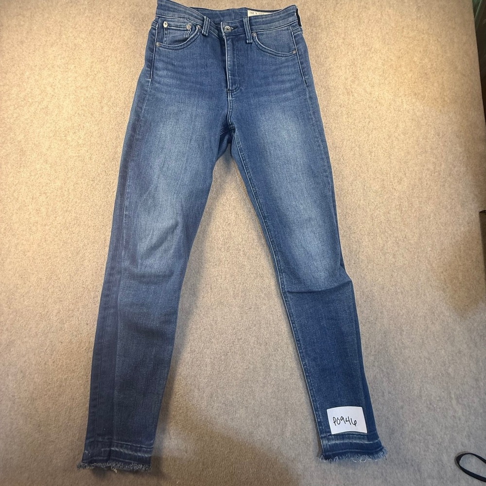 Rag & Bone High Rise Skinny Jeans Medium Wash Blue Raw Frayed Hem Size 26